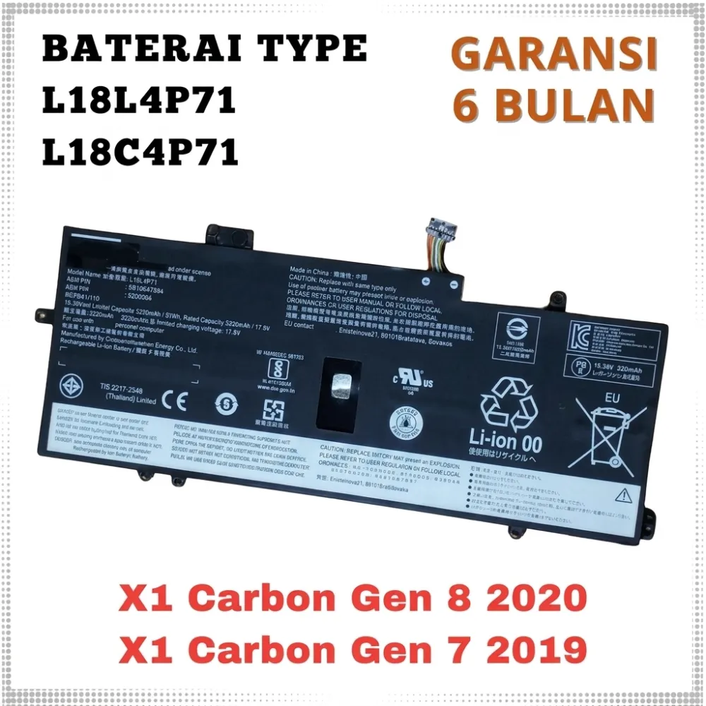 Baterai Batre Compatible For Laptop X1 CARBON Gen 7 L18C4P71 L18L4P71